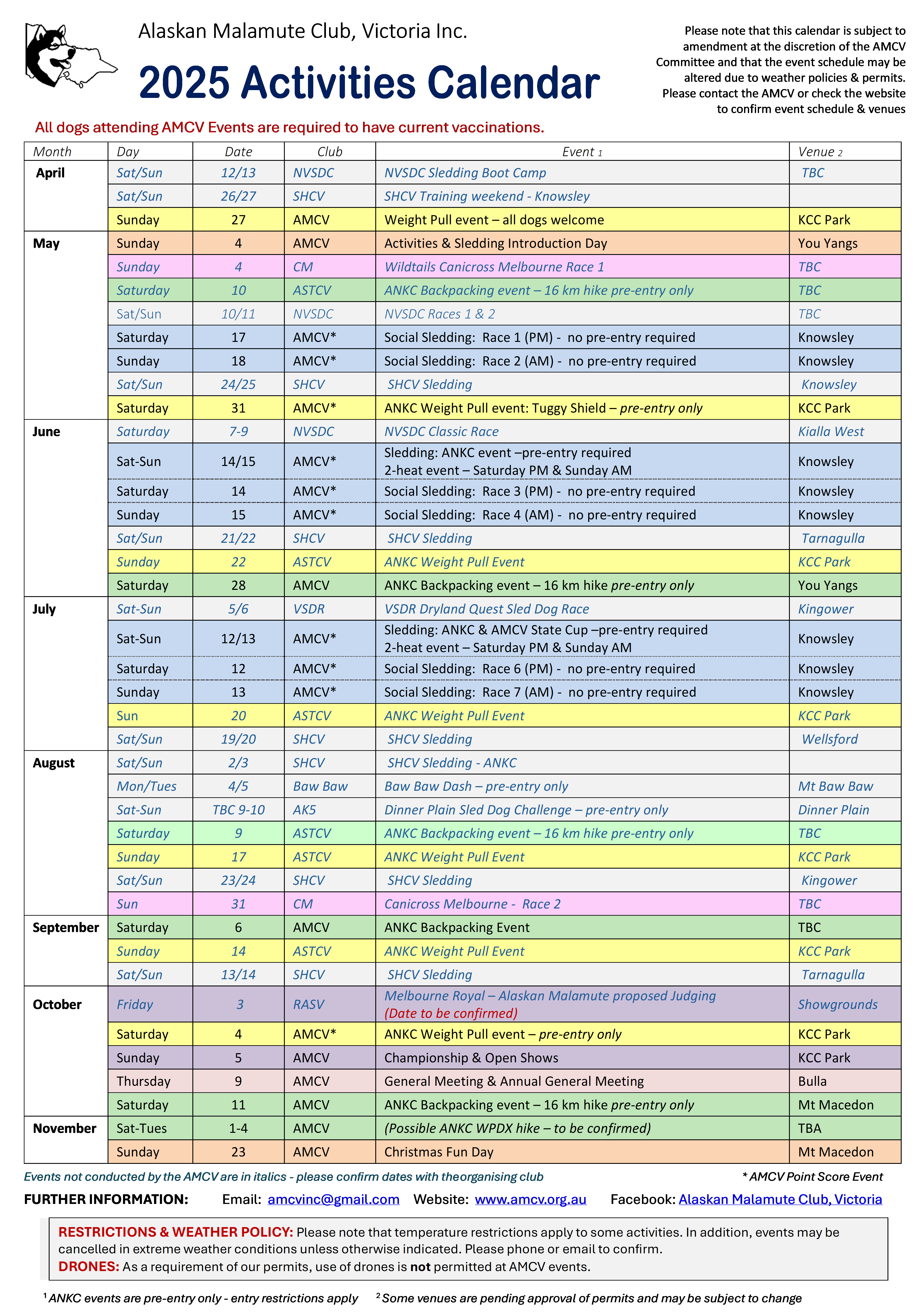 Events calendar